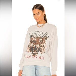 Anine Bing Muse Graphic Tiger Print Crew Neck Sweatshirt Oversized Small